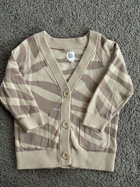 GAP Beige and Taupe Zebra-Print Knit Cardigan 18-24 Mths